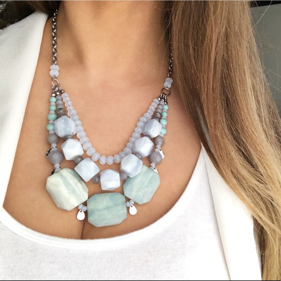 The Limited Jewelry - The Limited silver beaded blue aquamarine stone necklace